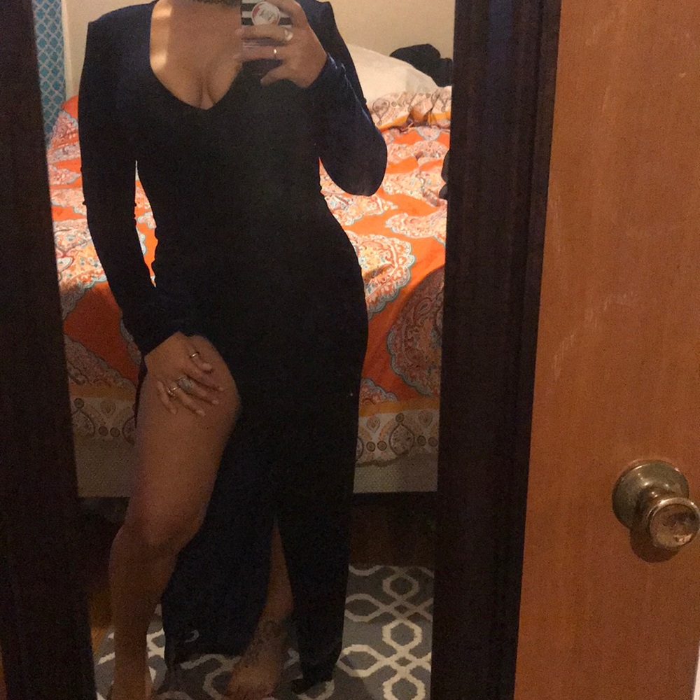 Sexy super high slit navy dress